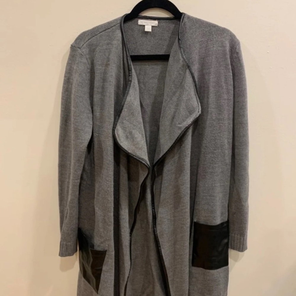 Long Cardigan w/ faux leather